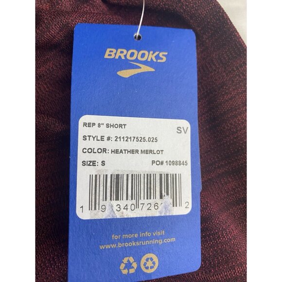 Brooks NWT Men Size Small Heather Merlot Rep 8” Shorts Pockets Wicking No Liner - Picture 9 of 11